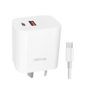 CARGADOR USB Y USB-C NETMAK 20W (C/CABLE)