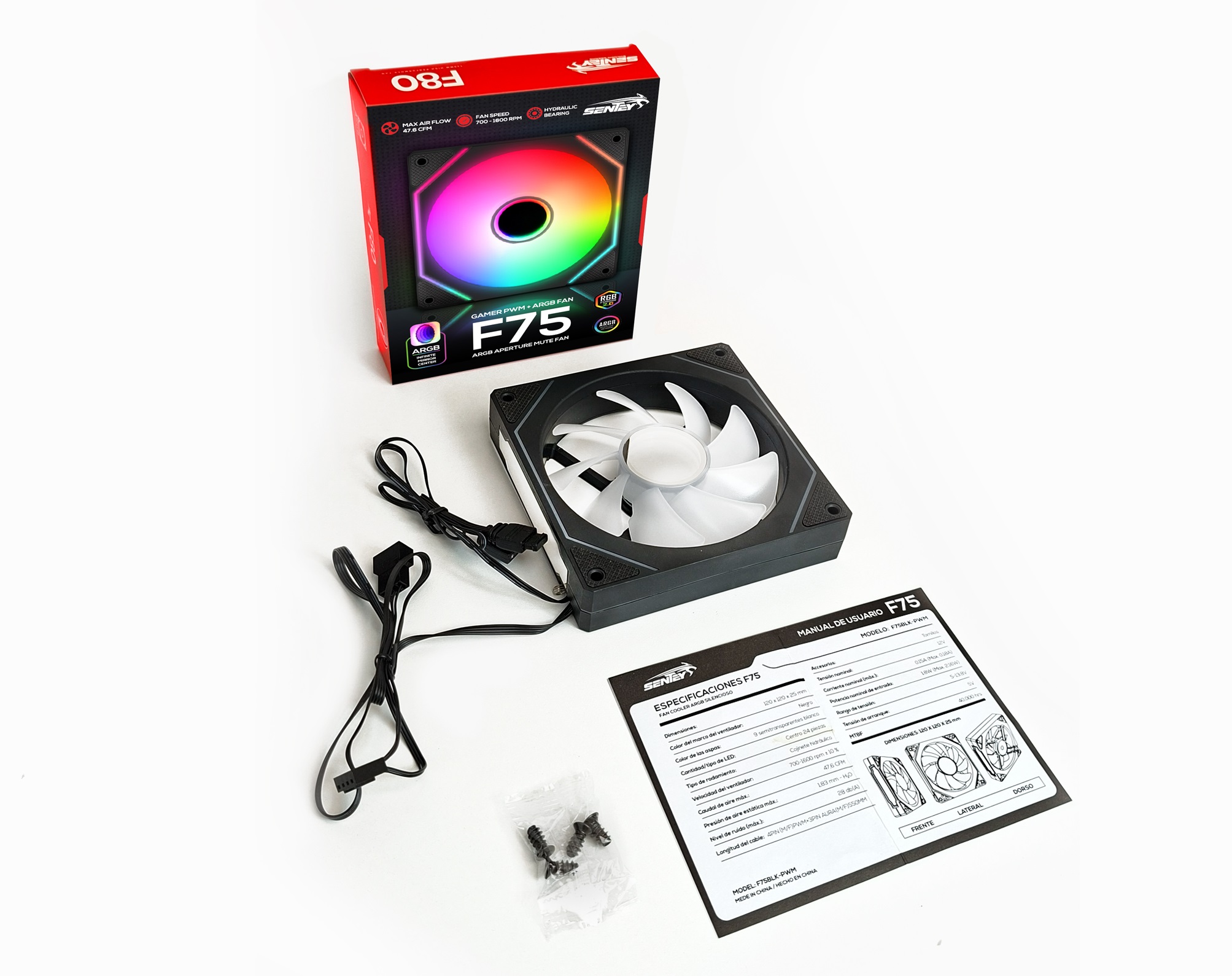 FAN COOLER SENTEY F75BLK ARGB - Imagen 3