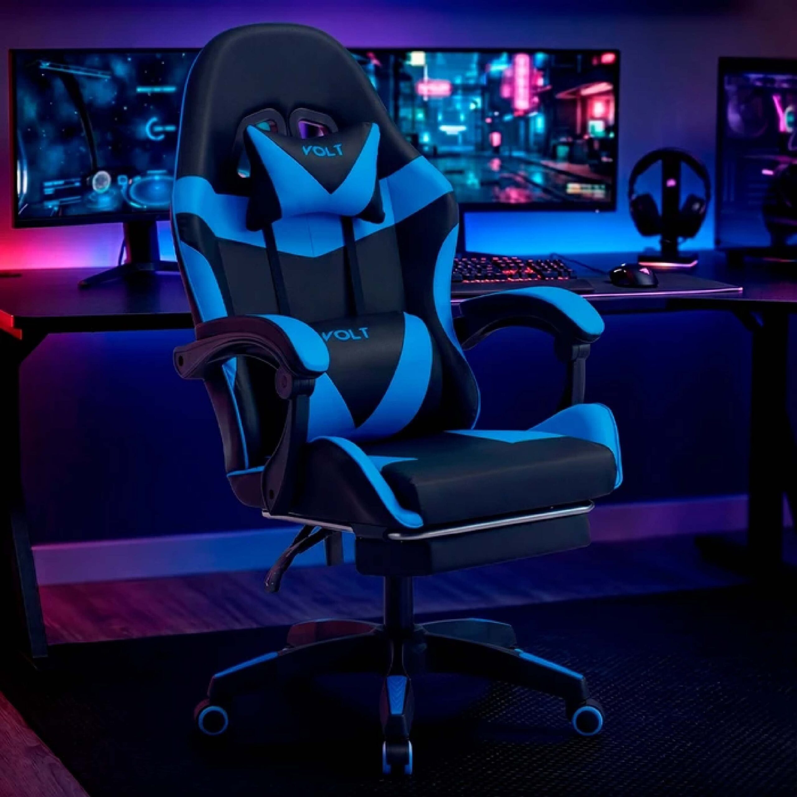 SILLA GAMER EMPOLI EM-G03 NEGRA/AZUL C/REPOSAPIE - Imagen 4