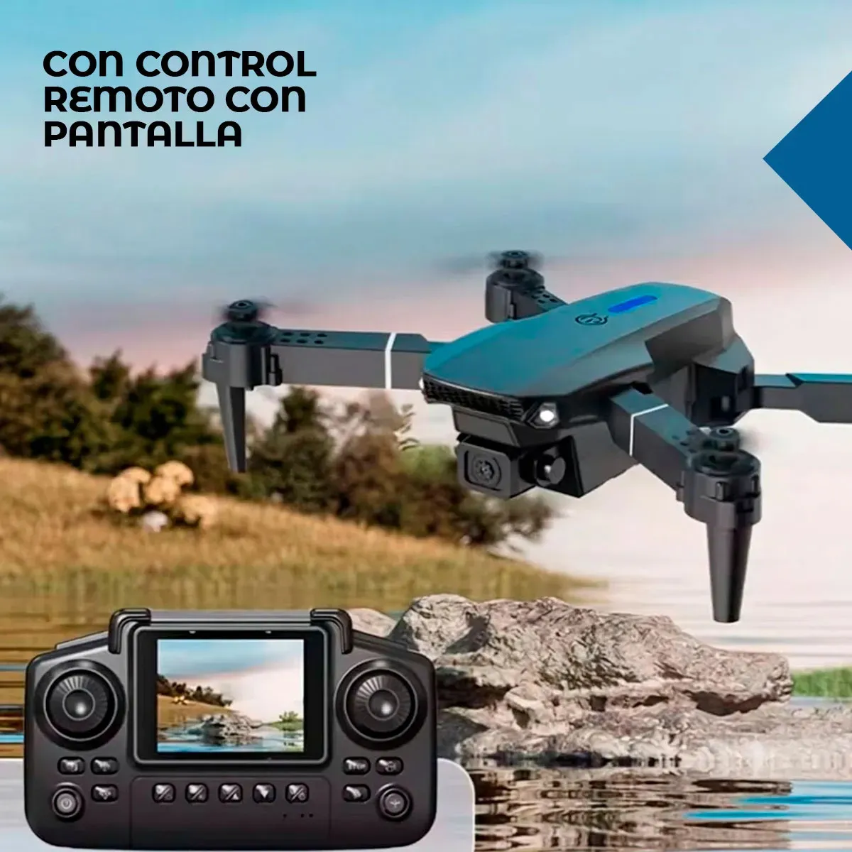 DRONE E88 PLEGABLE+DUAL CAM+2 BAT+CR C/PANTALLA - Imagen 4