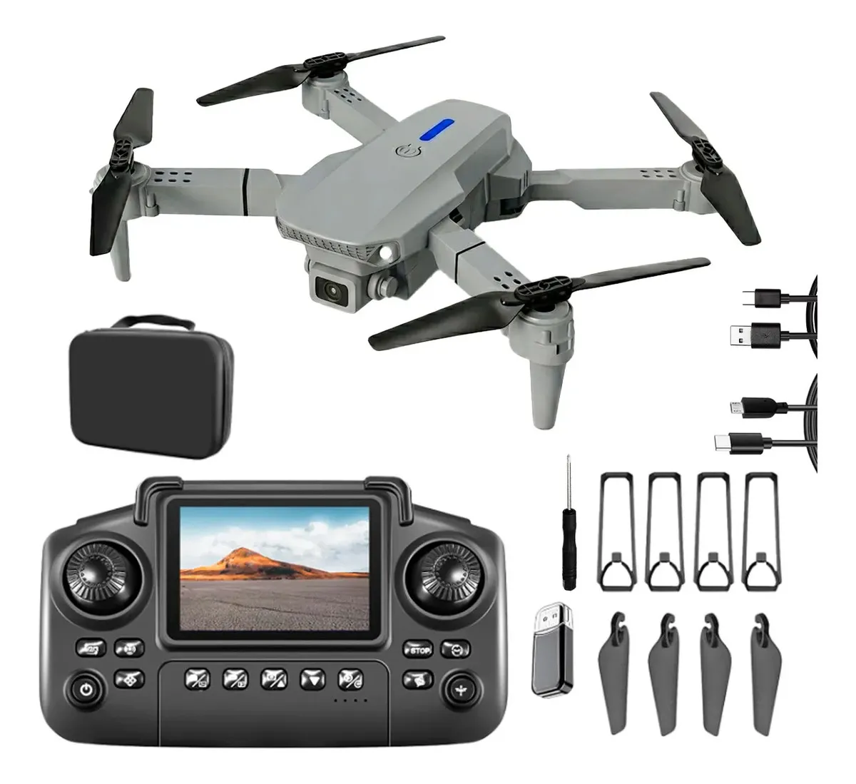 DRONE E88 PLEGABLE+DUAL CAM+2 BAT+CR C/PANTALLA - Imagen 3